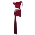 Dunkelrotes One-Shoulder-Kleid mit Taillenausschnitt und Spitzenbesatz auf weißem Hintergrund - S / Burgunderrot