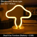 Lampe néon LED champignon jaune chaud avec socle rond pour alimentation USB ou pile - Champignon Lumière Chaude