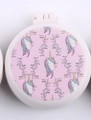 Pink unicorn pattern folding hair brush with compact makeup mirror for travel use - Pink Pony Background