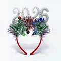 Sparkly silver glitter 2026 sequin headband with festive red base and colorful fringe - 2026 New Year Headband-Silver