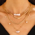 Golden multi-layer necklace set with baroque pearls, snake chain and chunky cuban links - Gold Thin Chain Dotted Irregular Artificial Pearl Necklace - Reorder / Gold