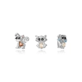 Silbernes Tier-Ohrring-Set mit Eichhörnchen und Waschbären und bunten Zirkonias - 3er-Set (Eichhörnchen/Waschbär/Hund) / Silber