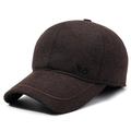 Gorra de béisbol de invierno marrón oscuro con orejeras de felpa y textura de lana - Ajustable / café
