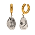 Minimalist gold hoop earrings featuring irregular silver peanut-shaped metal pendants - Solid Peanut Pendant - Two-tone