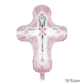 Palloncino a croce rosa in alluminio con strisce e motivi floreali per decoro battesimo - Croce Rosa