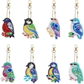 Set of 8 colorful 5D DIY diamond painting bird keychains with sparkling crystals - YS-31 Nature Birds Series (8Pcs)