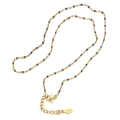 Golden stainless steel necklace featuring navy blue enamel beads with adjustable lobster clasp - Gold Chain Blue Beads (SL030)