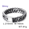 Polished silver titanium steel Cuban link bracelet, 16mm wide and 215mm long - 15mm Steel Color