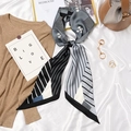French vintage grey houndstooth silk scarf tied on a brown bag in an elegant flat lay - #395 Stripe Fine Plaid Black Border