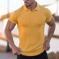 Men's slim fit short sleeve golden polo shirt in vertical ribbed knit texture - Turmeric