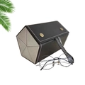 Foldable black PU leather multi-slot glasses case with octagonal frame sunglasses - Black (5 Slots - Copper Buckle)