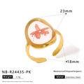 Handmade gold stainless steel ring featuring a transparent red dried flower specimen - Pink Irregular Geometric Dried Flower Style (NB-R24435-PK)