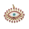 Colgante sol de ojo turco dorado con esmalte turquesa y circonitas violetas finas - CX141-1 Rayo de Sol Mal de Ojo