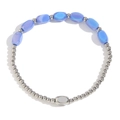 Minimalist 18K gold plated stainless steel bracelet with silver beads and blue square glass - Blue