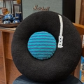Creative vinyl record round plush pillow in black and cyan teddy velvet fabric - 40CM / Vinyl Record Style