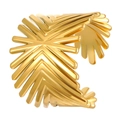 Minimalist wide open gold ring with unique irregular lava texture and radiant geometry - Feather Design (S596)
