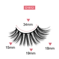 Dense and curly black false eyelashes D1612 with detailed 15mm-19mm size measurements - Model D1612