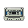 Retro tape enamel pin with 'Can I Borrow a Feeling?' text in white and blue finish - White and Blue Borrow a Feeling Style (QHXZ2229)