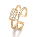 Detail of double-layer gold-plated ring showing rectangular micro-pave crystals - Double Layer Rect Zircon
