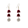 Red flocked lily-of-the-valley drop earrings with gold hooks and crystal pave ball - E4556-1 Red Lily of the Valley Rhinestone Ball Style