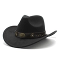 Chapeau de cowboy western noir en feutre avec bandeau en cuir vintage et rivets fleurs - M (56-58cm) / Noir