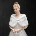 Elegant white faux fur bridal shawl with beaded tassels and sparkling rhinestone buckle - Off-shoulder Tassel Rhinestone Buckle