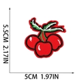 Detail view of red cherry embroidery patch with size measurements 5.5cm by 5cm on white base - Double Cherries (W25SG-075-07)
