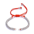 Red braided rope bracelet with polished silver beads and adjustable drawstring closure - Silver Bead Slider Red Rope Bracelet / Red + Silver