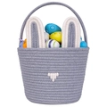 Easter cotton rope basket in grey with rabbit ears and colorful eggs decoration - With Handle / Gray
