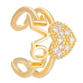 Golden multilayer ear cuff featuring LOVE letters and zircon-encrusted heart design - Gold LOVE Heart (N-997)