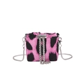 Pink and black leopard print mini drawstring crossbody bag with silver chain strap - Rose Red