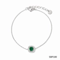 Vintage style stainless steel bracelet with square green zircon in silver finish - Silver Square Green Zircon Style (SBP180)