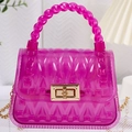 Mini leaf pattern transparent PVC jelly bag in purple with gold chain and handle - Rose Red