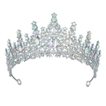 Luxurious silver bridal crown featuring shimmering AB rainbow rhinestones for weddings - Silver AB Rhinestone