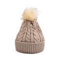 Bonnet en tricot torsadé d'hiver avec pompon en fausse fourrure couleur kaki - Kaki