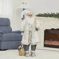 Figurine Père Noël blanc nordique avec skis en bois et sac cadeau de Noël - 120cm