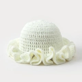 Handmade crochet knit fisherman hat in cream white featuring wavy ruffled brim design - One Size / White