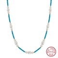 Collana di perle naturali d'acqua dolce e turchese con chiusura in argento 925 sterling - Argento 925 / Placcato Oro 14K