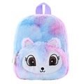Cute tie-dye plush unicorn backpack for girls featuring a soft blue and pink faux fur design - Purple Fox