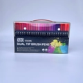 Detail of 120 color dual tip brush pens in a portable case with watercolor ink - 120 Colors Black Barrel Dual Tip PP Box