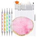 Detailed 21-piece nail art set featuring brushes, dotting tools and pink resin palette - White Handle Set (03)