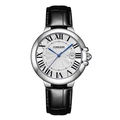 Orologio al quarzo da uomo con cassa argento, quadrante bianco romano e cinturino in pelle - Cinturino in Pelle Nera Quadrante Bianco