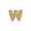 Adjustable 18k gold plated open ring featuring letter W with sparkling pavé cubic zirconia - Letter W / Gold