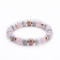 Dettagli delle perle di 8mm in quarzo rosa e marmo con accenti in oro rosa - Stile Marmo Rosa Bianco Grigio Lavico (Rose Quartz Bracelet-3)