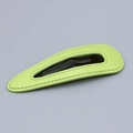 Neon green textured leather BB hair clip with decorative stitching on grey background - Water Drop Green