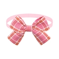 Detail view of pink plaid pet bow tie with soft texture and durable ribbed fabric loop - Pink and White Plaid