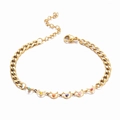 Gold-plated curb chain bracelet featuring multi-colored enamel hearts and lobster clasp - Multi-color Heart Arcs