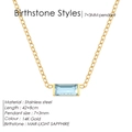 Collana in acciaio dorato 14K con ciondolo rettangolare in pietra portafortuna blu - Marzo Blu Chiaro / Oro