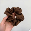 Elegant dark brown satin scrunchie hair tie with silky fabric texture for women - Dark Coffee