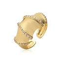 Wide 18K gold-plated geometric open ring with champagne zircon rows on white background - Adjustable Open / Gold/Pink Zirconia (14256)